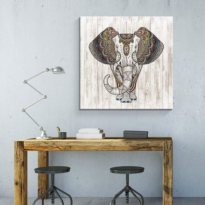 Animaux à motif d'éléphants, effet tribal H18 sur toile, H 16 po x l 16 po x P 1,5 po