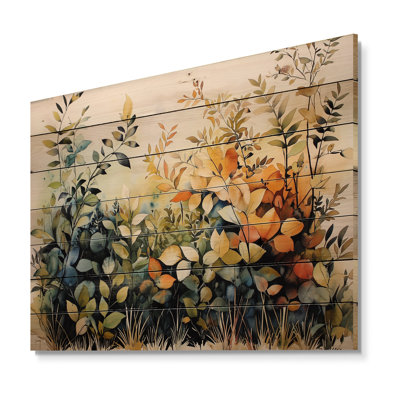 Botanical Dreamscape Of Ferns In Autumn II - Botanicals Green Wood Print On Natural Pine Wood