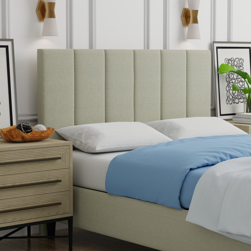 Avag Upholstered Panel Headboard, Beige, Full/Double