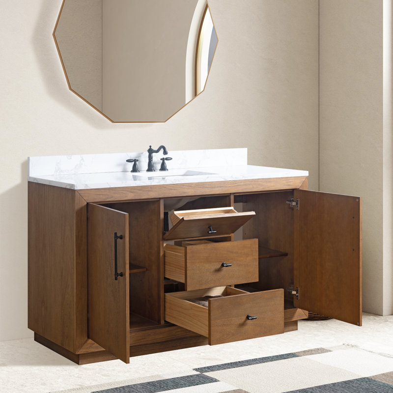 Ensemble de meuble-lavabo simple, Blanc Arabescato, Tanné, 60"