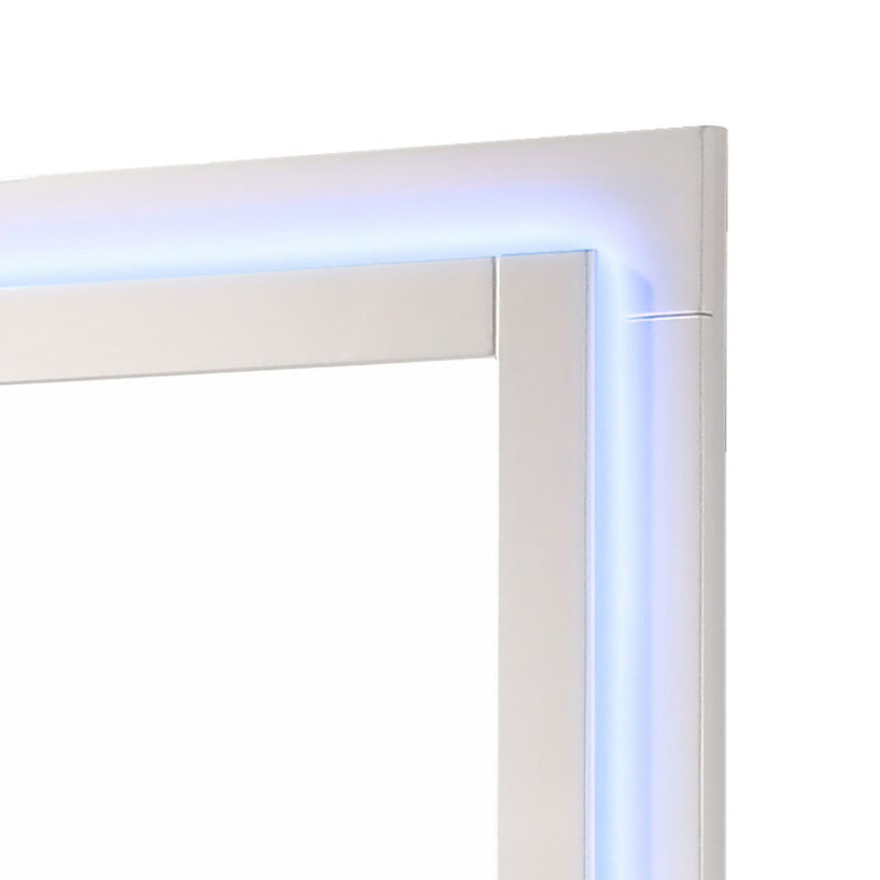 Miroir de commode à DEL Sok, finition blanche ultrabrillante, rectangulaire