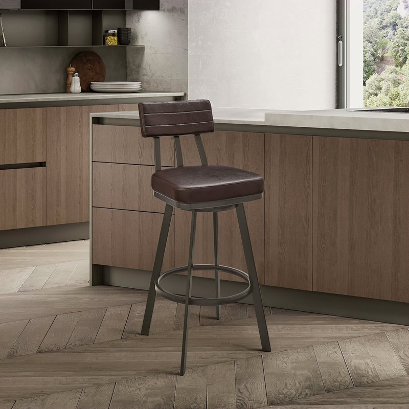 Tabouret de comptoir pivotant en métal brun avec similicuir brun
