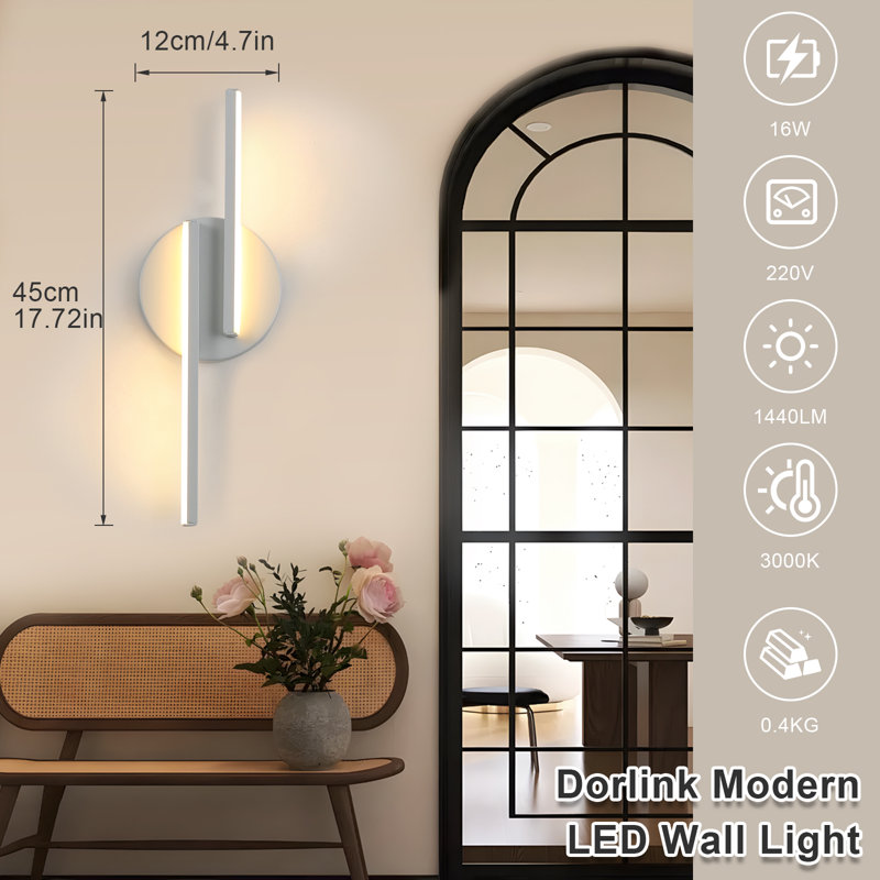 Azayleah Aluminium Indoor LED Wall Sconce, White, 3000K