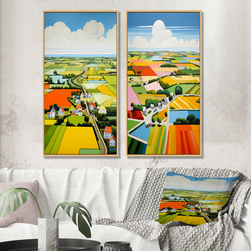 Ensemble de 2 reproductions d'art mural De Stijl, H 28 po x l 25 po, Encadrement brun