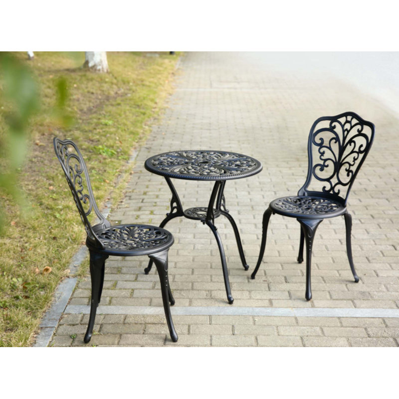 Products 3-Piece Outdoor Rust-Resistant Cast Aluminum Patio Bistro Set, Black