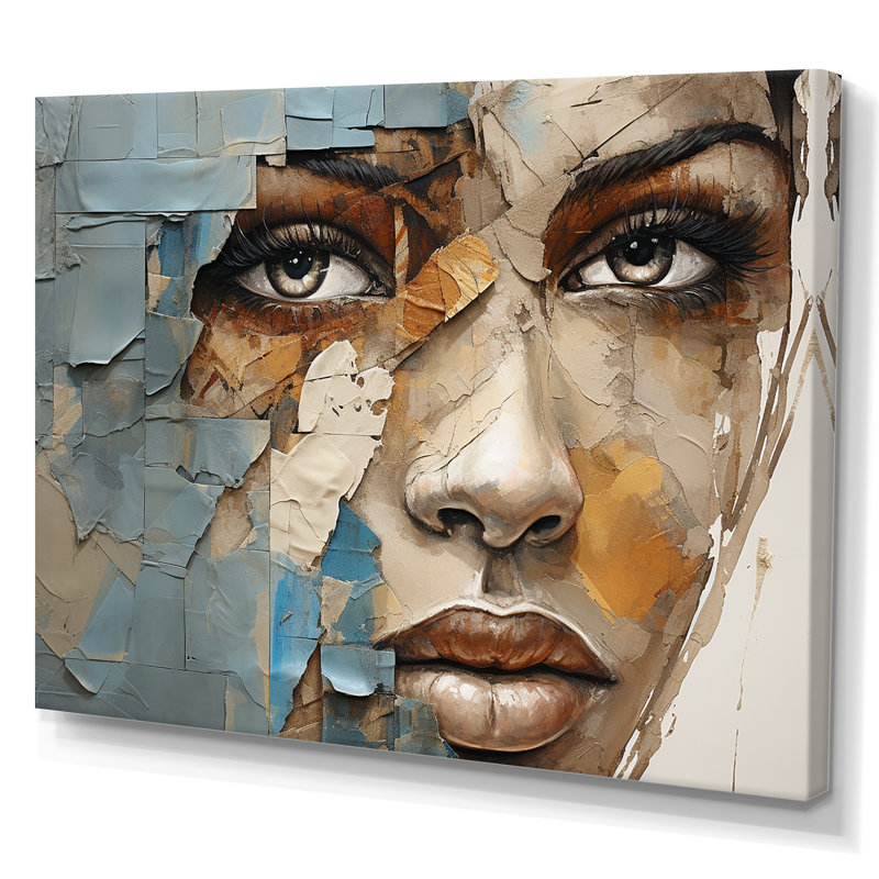 «Paint Collage African Woman I», reproduction d'art sur toile, Toile tendue, H 16 po x l 32 po x P 1 po