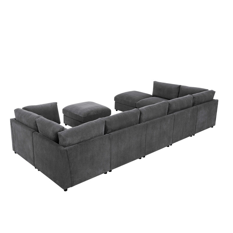 Canapé modulaire en velours côtelé Gidrani, Velours côtelé gris foncé