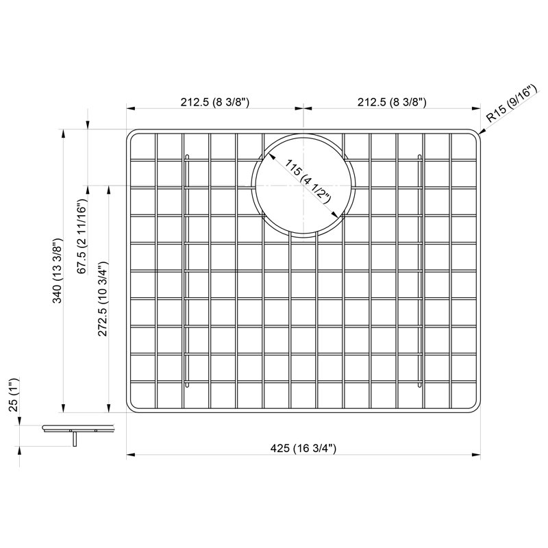 Grille d’évier en acier inoxydable 17 po x 12 po