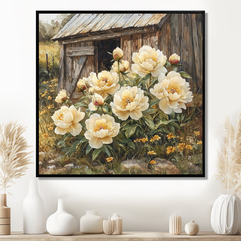 Cueva pivoines par le vieux poulailler I - pivoines, art mural, Impression encadrée flottante, Noir, noir, noir, noir
