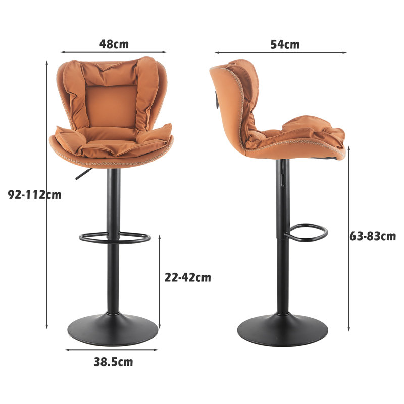 Butoves Upholstered Adjustable Height Counter Stool with Metal Frame, Brown