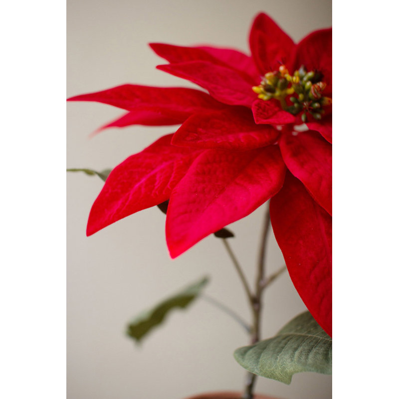  Poinsettia artificiel rouge en pot de ciment pour décoration intérieure - Fausse plante en pot de Noël, 18 po