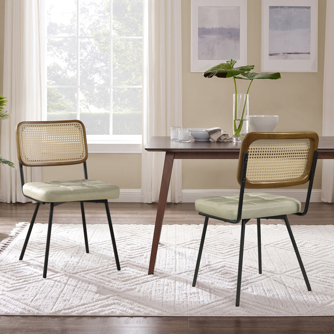 Bodnar Ratten Back Tufted PU  Upholstered Dining Side Chair (Set of 2) Beachcrest Home™ Upholstery 