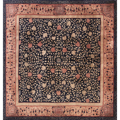 Tapis bleu marine antique Art Deco