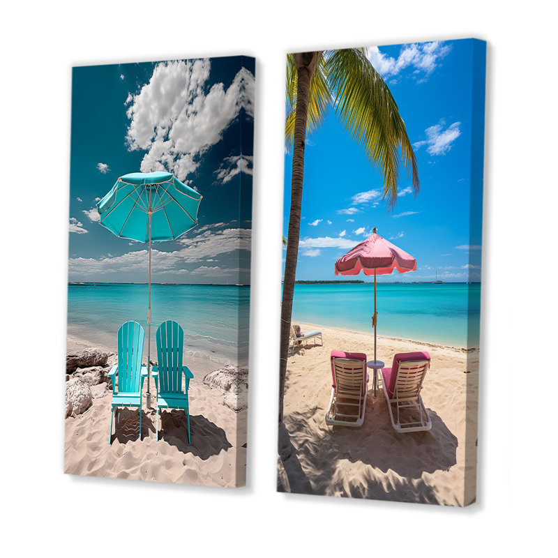 «Beach Sandy Escape Chairs», 2 pièces sur toile, Toile tendue, H 20 po x l 24 po
