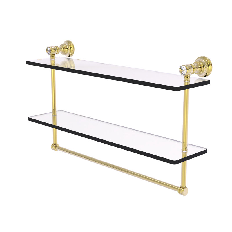 Étagère murale double en cristal Freyja, H 5,54 po x l 22 po x P 9,5 po, Laiton non laqué