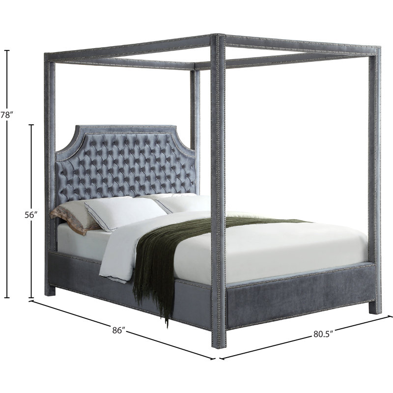 Emet Upholstered Canopy Bed, King, Grey Velvet