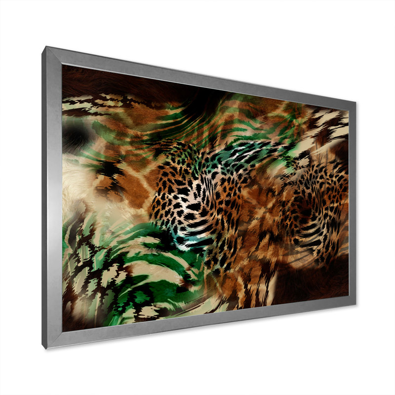 Léopard et tigre VII - décoration murale moderne encadrée, Cadre de coin fermé argenté, H 16 po x l 32 po x P 1 po