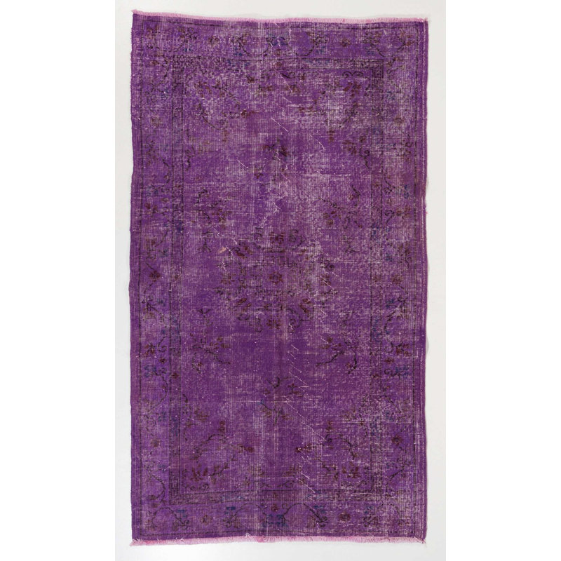 Tapis turc moderne délavé à la main 4 x 7 pi de couleur mauve