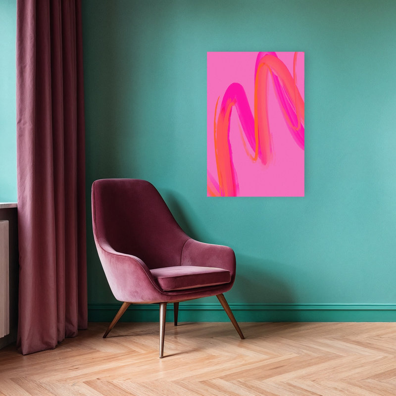 Neon Brushwaves Abstract Bold Colorful Lilac Violet Wall Art Print 1 Piece Wrapped Canvas Wall Art, 91.44cm H x 60.96cm W