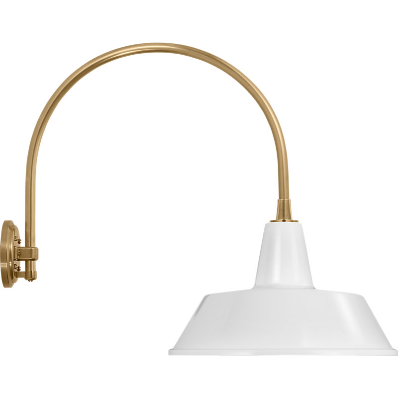 Thomas O'Brien - Light Outdoor Barn Light, Hand-Rubbed Antique Brass, 22" H x 16" W x 27" D, White