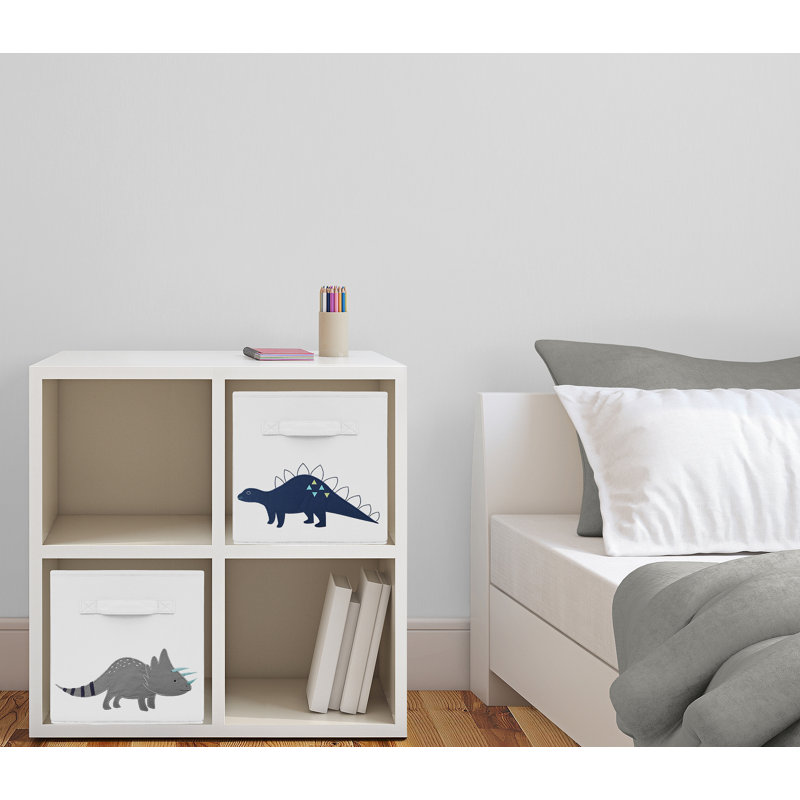 Navy Blue and Gray Dinosaur Foldable Fabric Storage Cubes for Kids