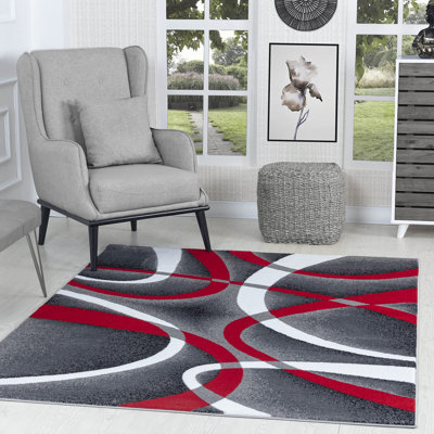 Tapis Ivy Bronx 5x7 Red Swirls - tapis moderne pour chambre à coucher, salon ou salle à manger