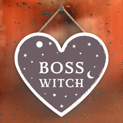 Boss Witch Wooden Heart Plaque