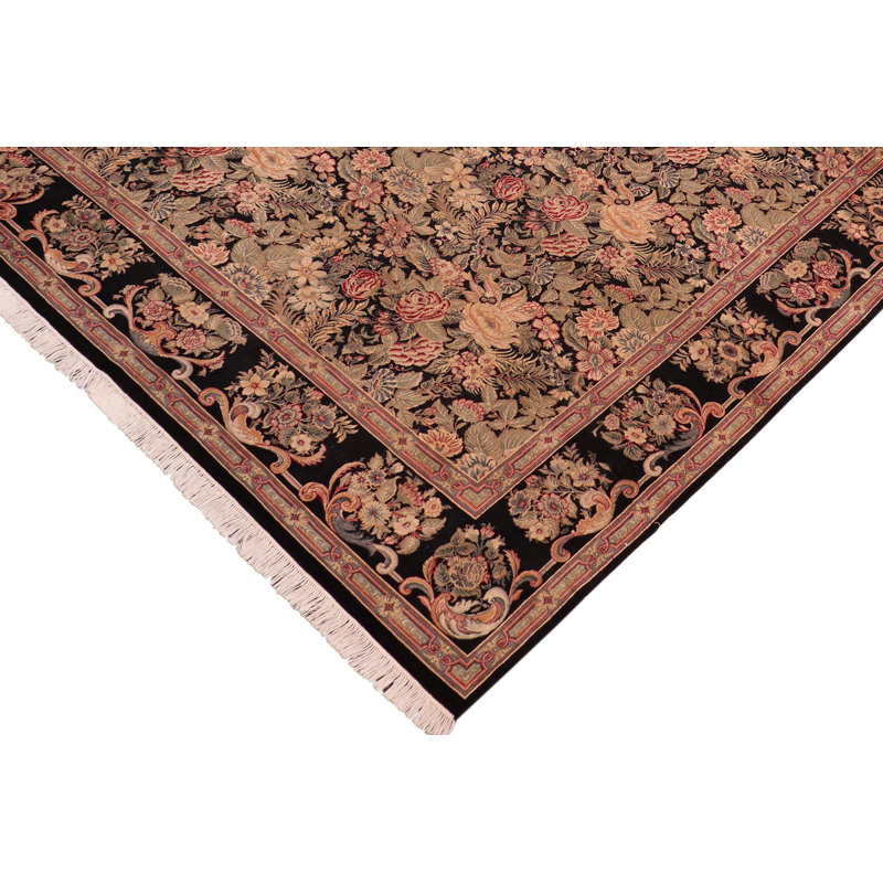 Hand-Knotted Black Wool Rectangular 8' x 10' Rug