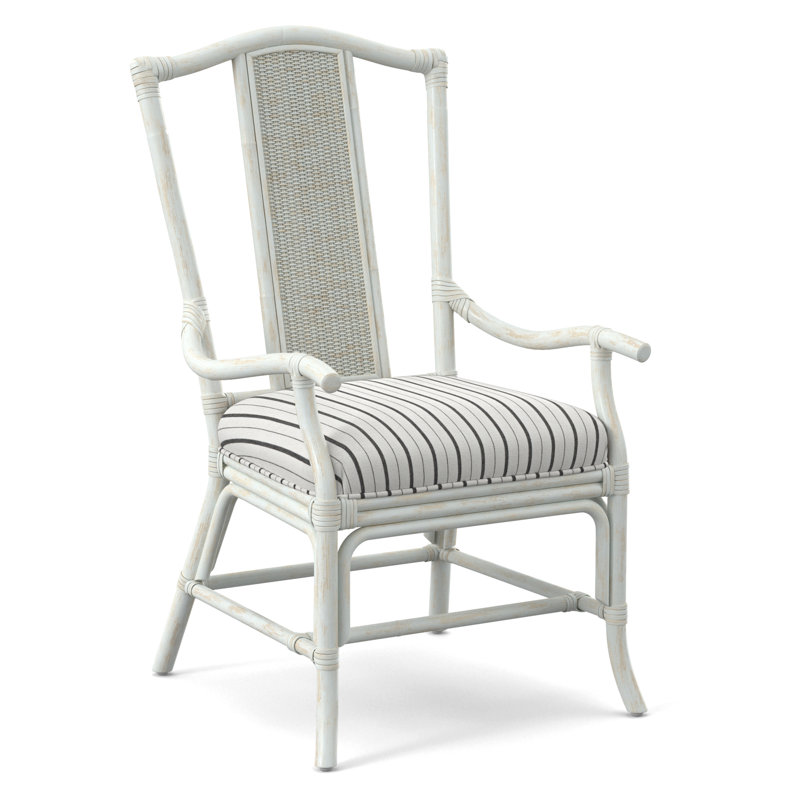 Drury Lane Slat Back Dining Arm Chair, Bisque, Snow Crypton Performance; 0884-91