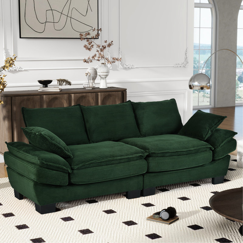 Velours côtelé de 85,4 po de style courbé pour le salon, la chambre à coucher, l’appartement, les accoudoirs confortables, le tissu, la fonction d'économie d'espace avec le revêtement, le matériau de la peau, la fabrication, les instructions d'assemblage faciles