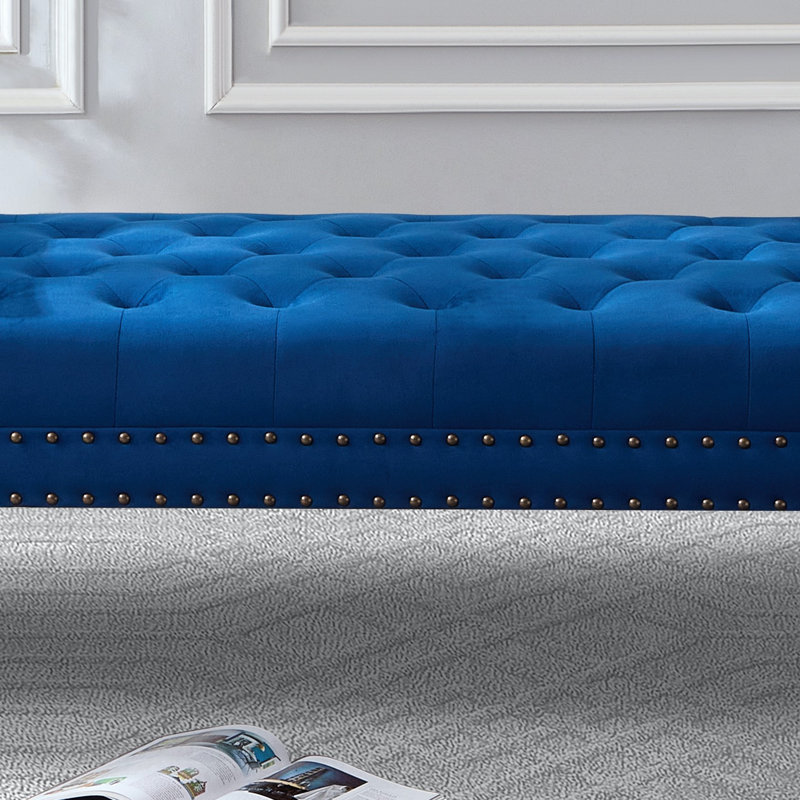Alianny Upholstered Tufted Bench, Blue Velvet