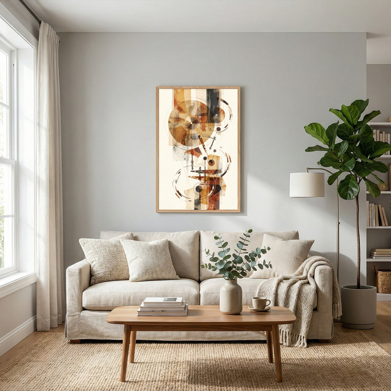 Ensemble de 1 tableau abstrait géométrique sur toile, 48"H x 36"W, Natural