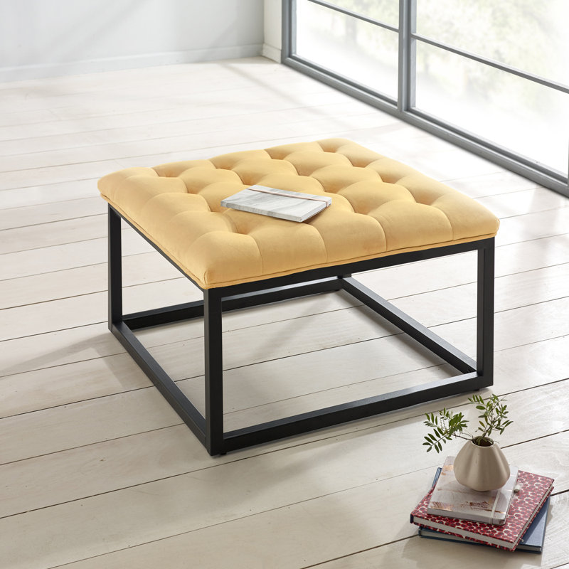 Aairah 72cm Wide Tufted Square Cocktail Ottoman, Mustard Yellow