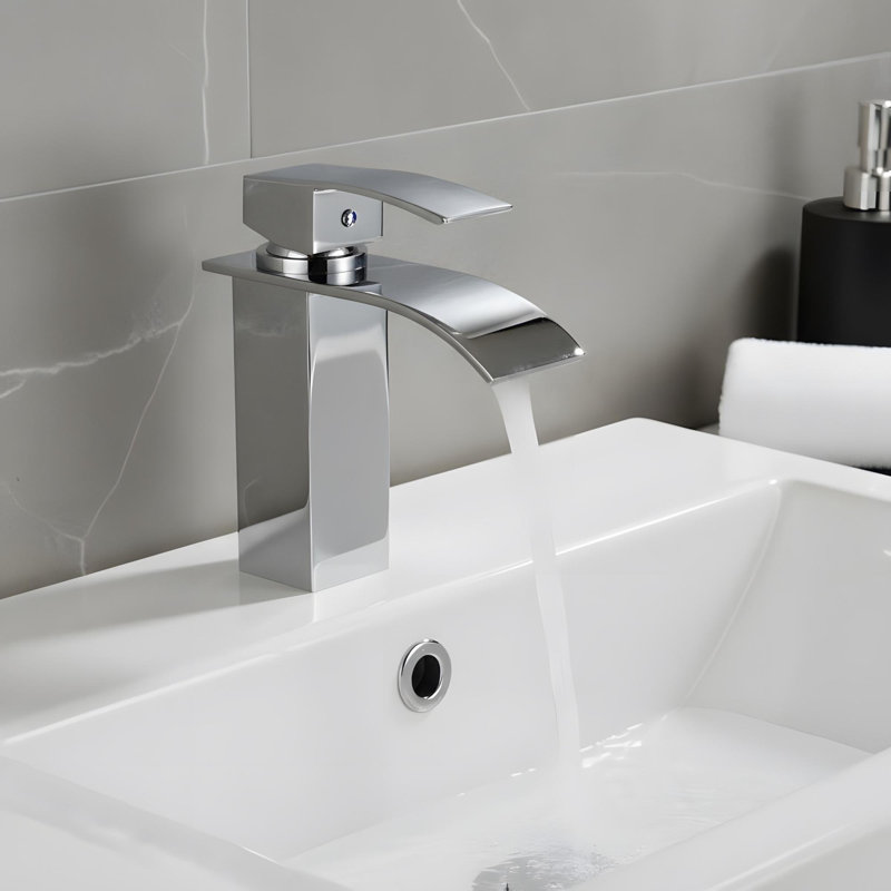 Bathroom Basin Waterfall Faucet with Single-Handle, Brushed Nickel