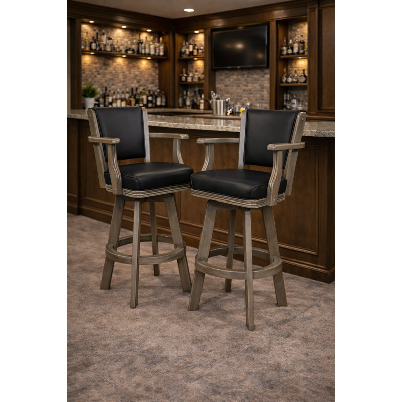 Millender Backed Swivel Solid Wood Bar Stool with Arms By RAM Game Room, Slate