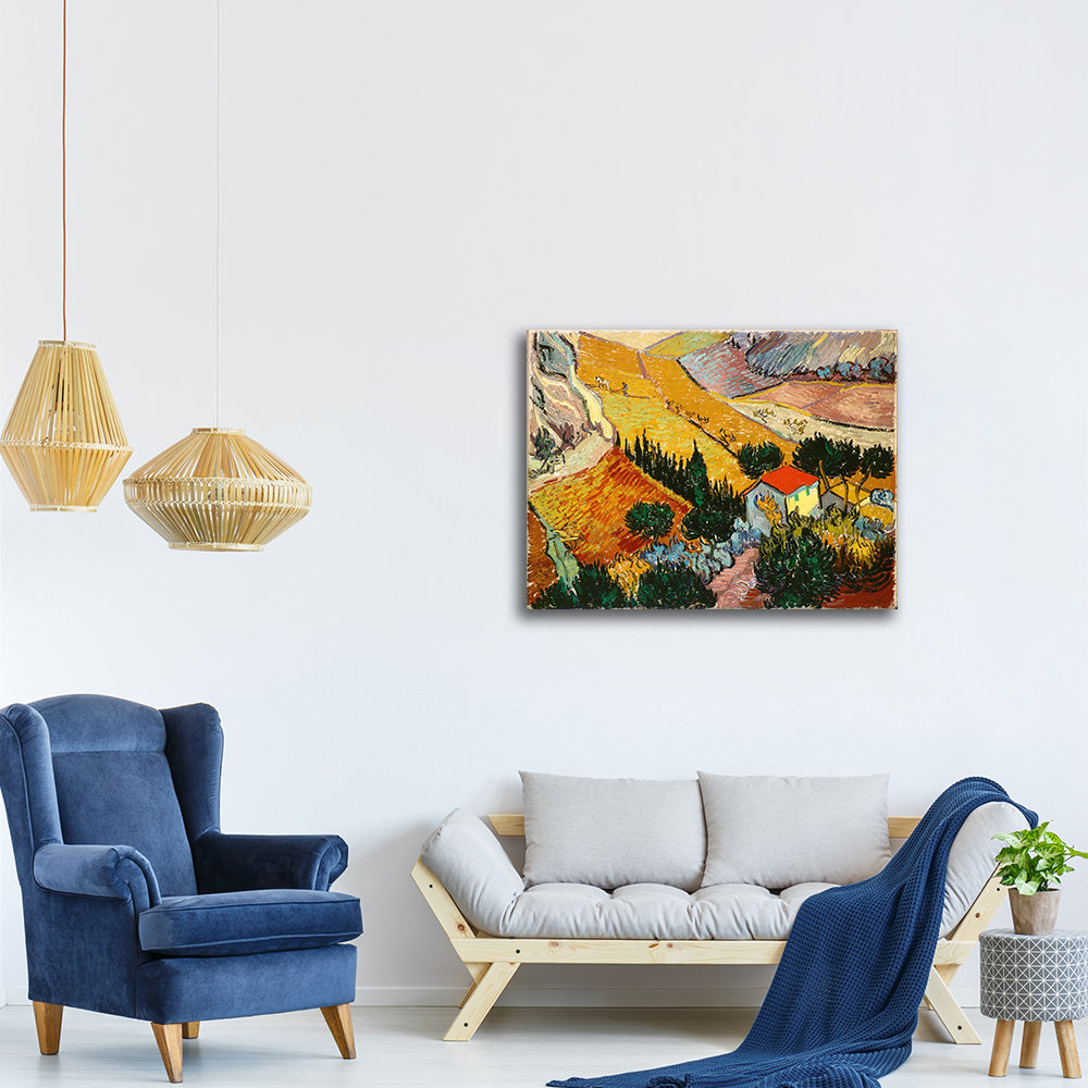 Leinwandbild Landschaft mit Haus und Pflüger von Vincent Van Gogh