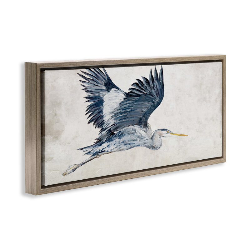 «Glider Heron Bird in Neutrals», art mural encadré sur toile flottante, design par Jacob Q, H 14 po x l 31 po