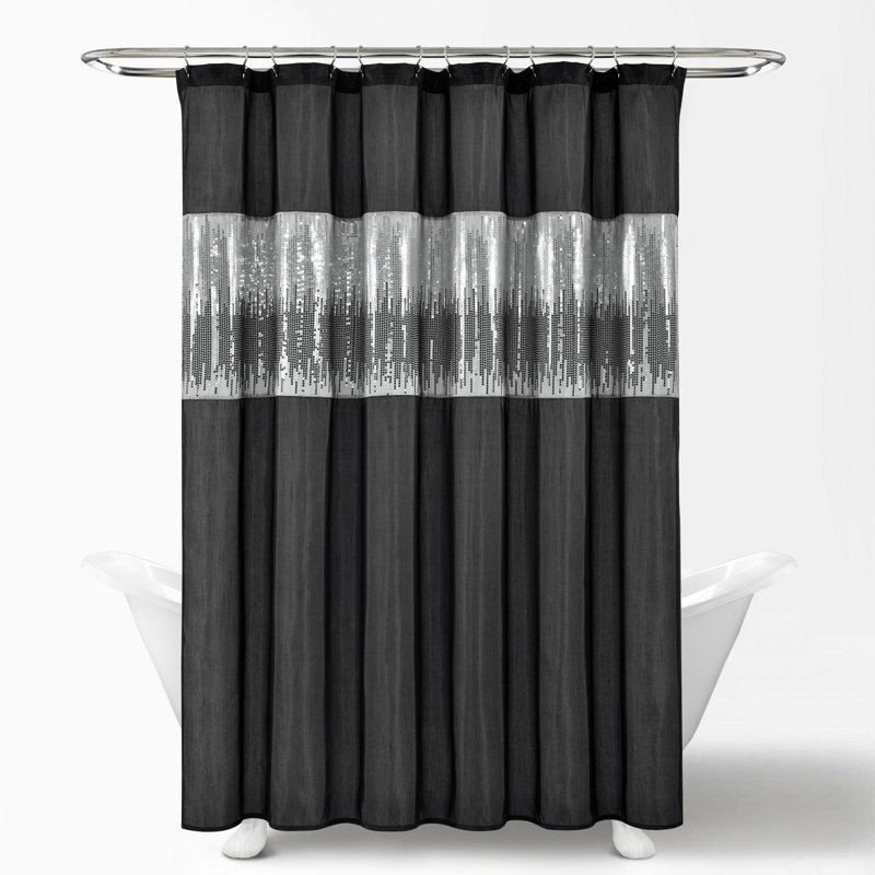 Pruneda Polyester Shower Curtain, White/Black, 183cm W x 183cm L