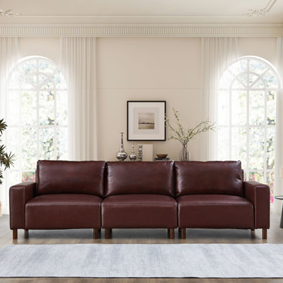 112" Luxury PU Leather Sofa For Living Room,Apartment,Upholstered Breathable Faux Leather PU Couch With Wood Legs