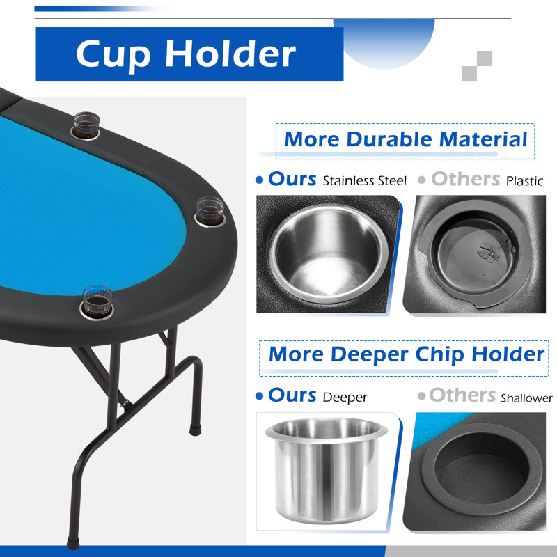 AVAWING 72'' 8 - Player Foldable Poker Table, Blue