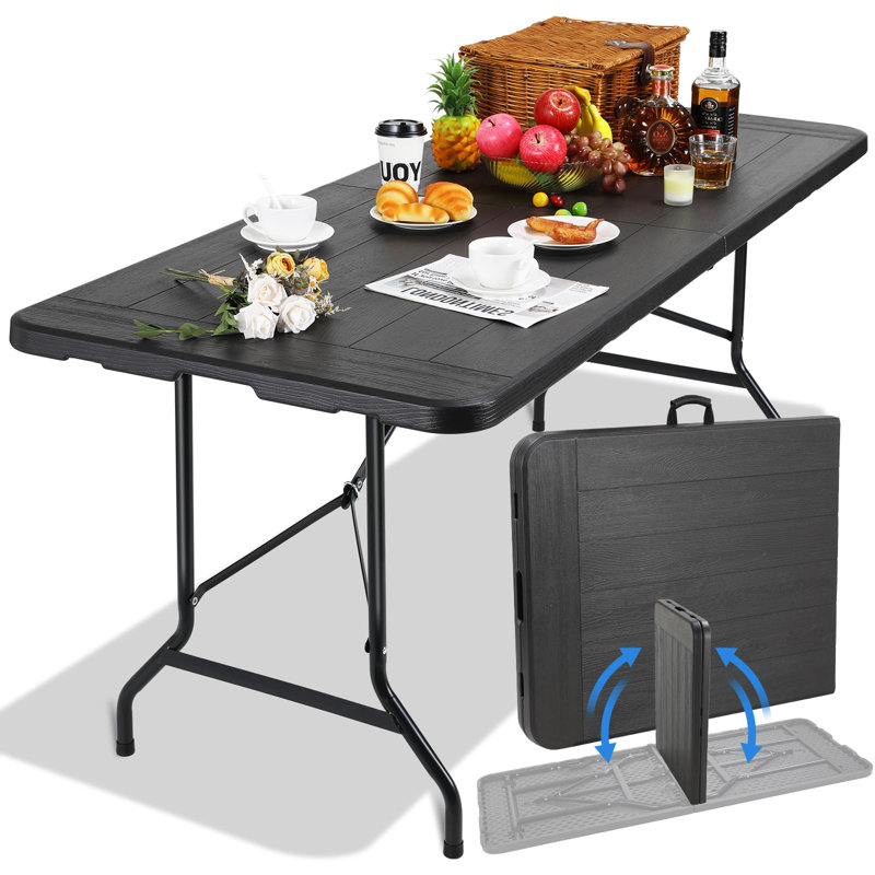 Rectangular Metal Folding Outdoor Camping Table , 180cm cm W 76cm cm D, Black, Black