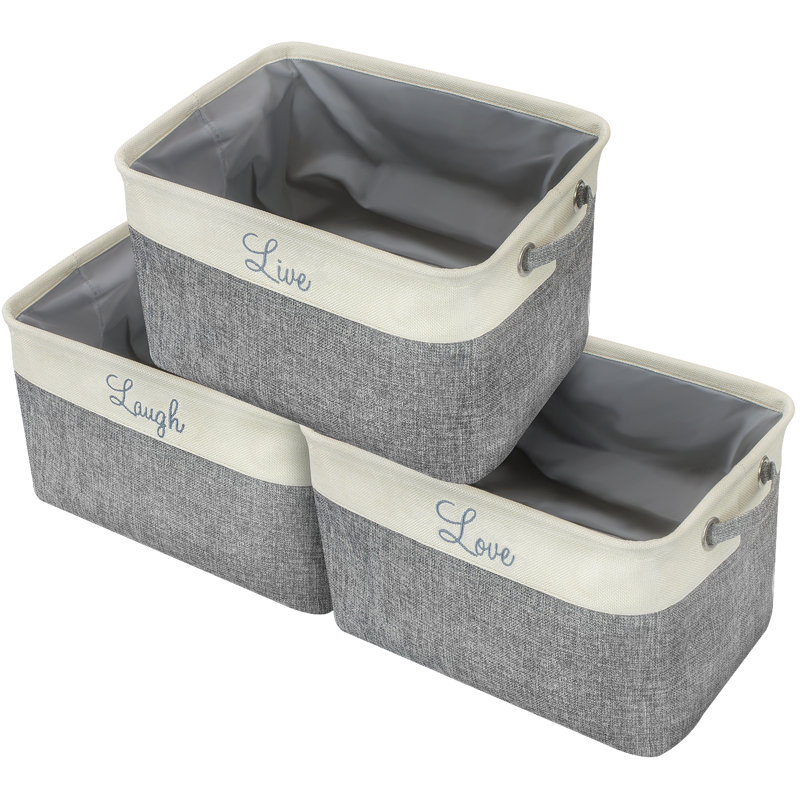 Sorbus Quote Fabric Cubby Organizer with Handles 3 Pack
