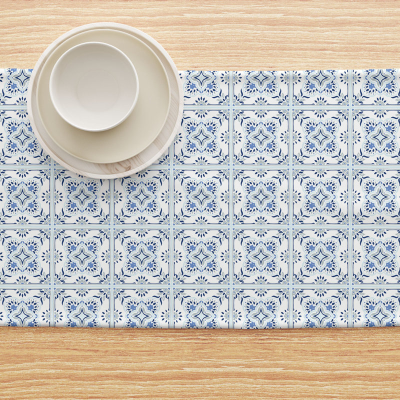 Rectangular Geometric Cotton Twill Table Runner, 72" x 16"