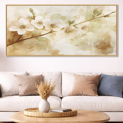 Earthy Floral Canvas, Cherry Blossom Wall Art Neutral, Don