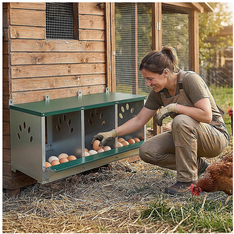 Boîte de nidification en métal pour poulet, boîte de nidification à 3 compartiments, boîte de nidification en acier galvanisé pour poules, facile à assembler