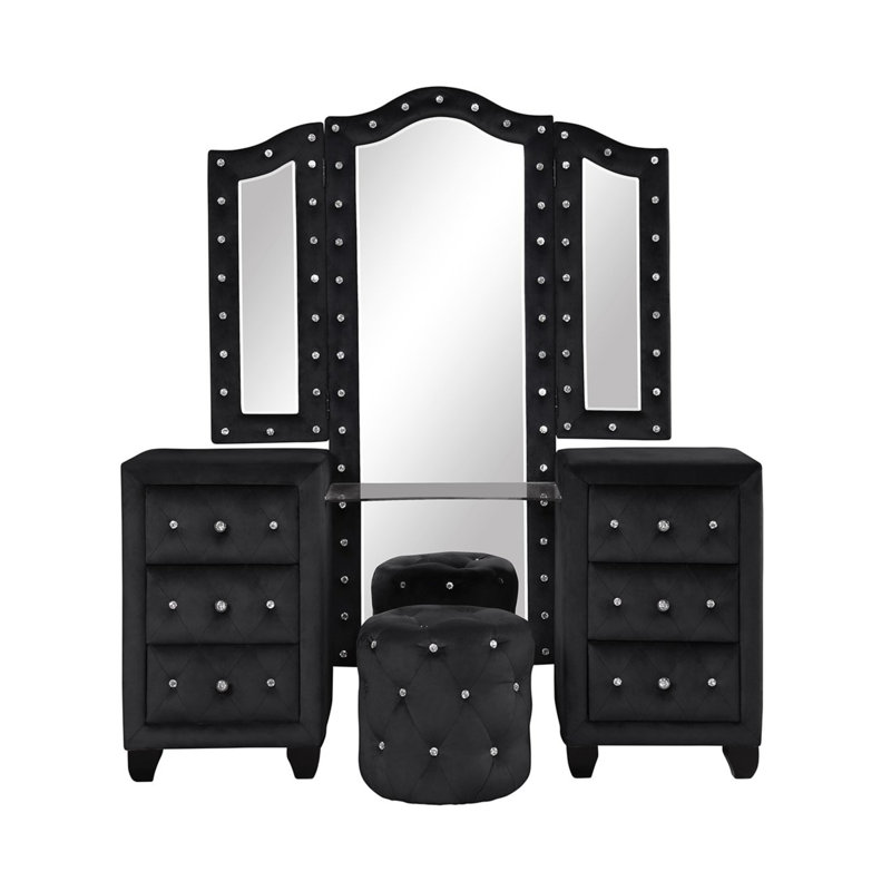 Ensemble coiffeuse avec tabouret et miroir Rausch, Noir