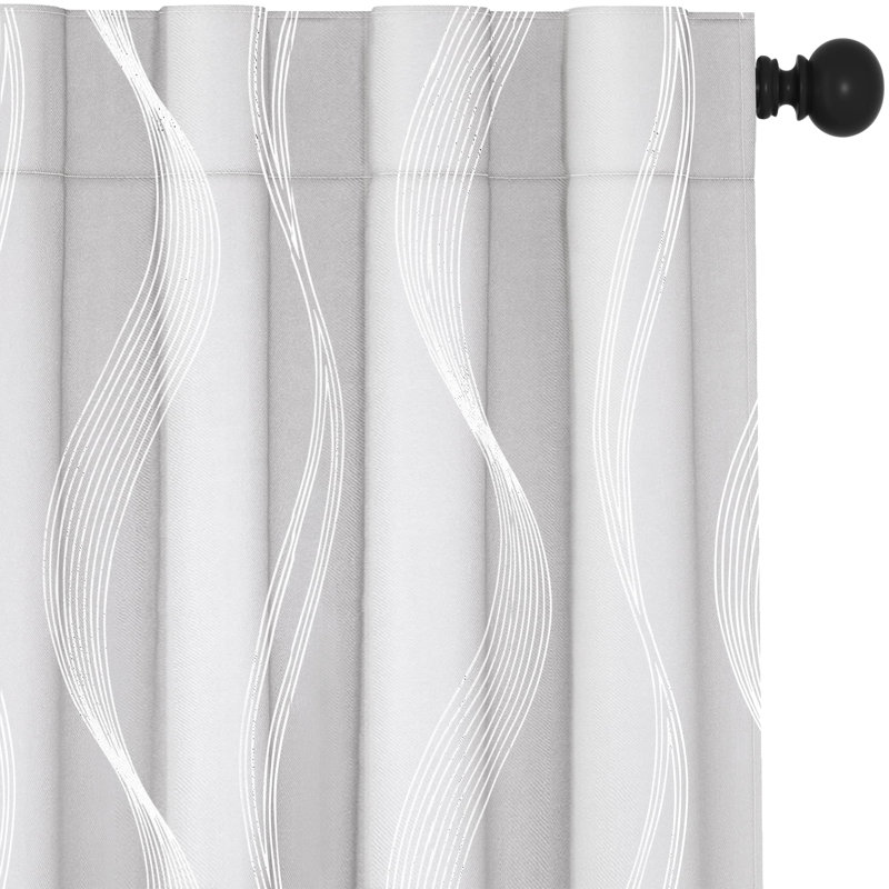 Cirila Back Tab Rod Pocket Silver Wave Curtain Panels, 42" W x 63" L, White