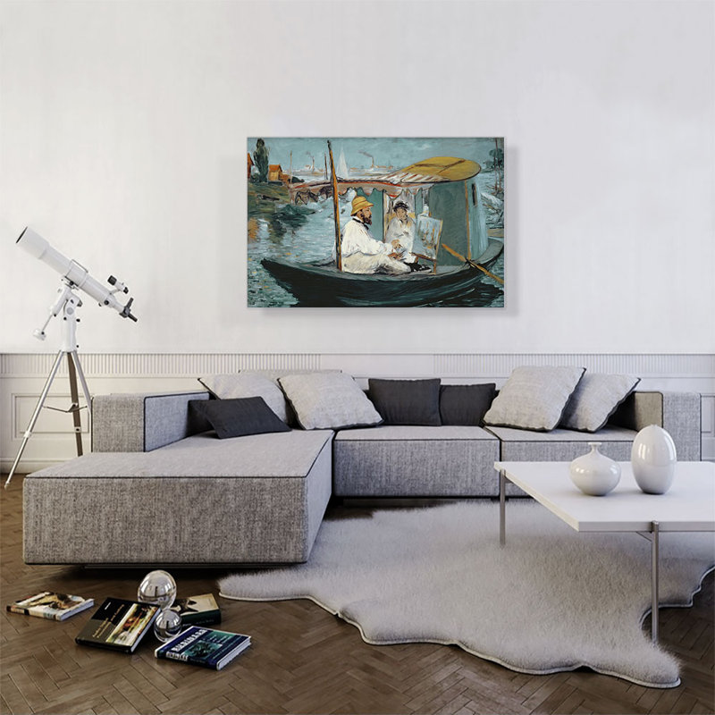 «Monet in His Floating Studio 1874» par Edward Manet, reproduction d'art sur toile tendue, H 26 po x l 40 po x 1,5 po