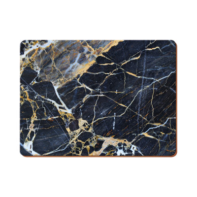 Navy Marble Lacquered With Cork Backing Abstract Rectangle Placemat