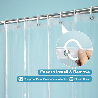 9G Clear Shower Curtain Liner 72 X 78 Inches Long With 5 Magnet Weights, Heavy Duty Weighted Premium PEVA Plastic Shower Curtain Liner With 12 Hooks For Bathroom